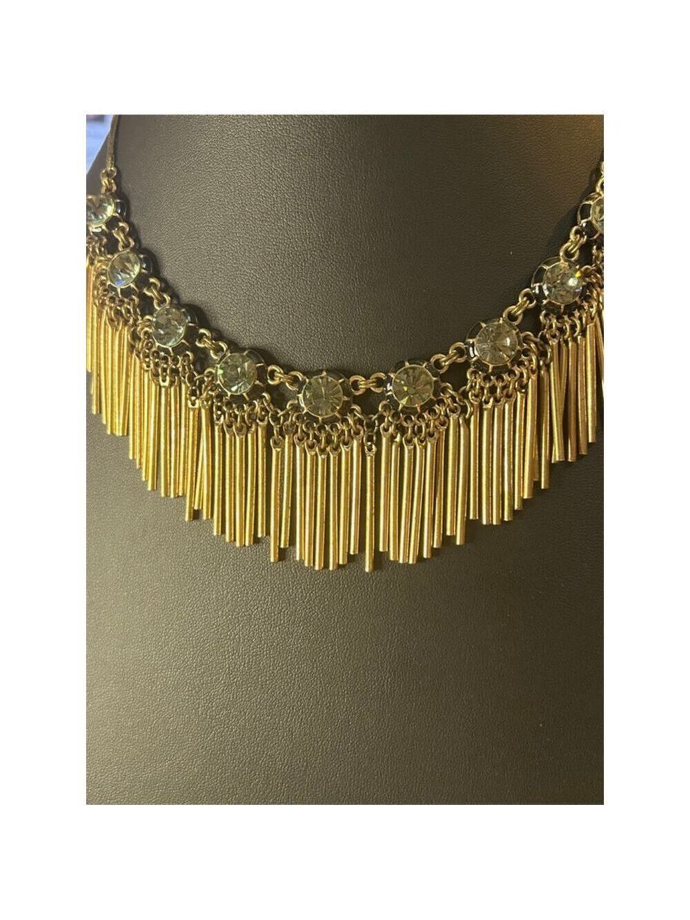 GORGEOUS Vintage Brass Necklace Light Blue faceted glass